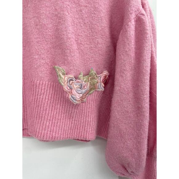 Baum Und Pferdgarten Pink Alpaca Wool Blend Coline Cropped Puff Sleeve Sweater - Picture 4 of 7